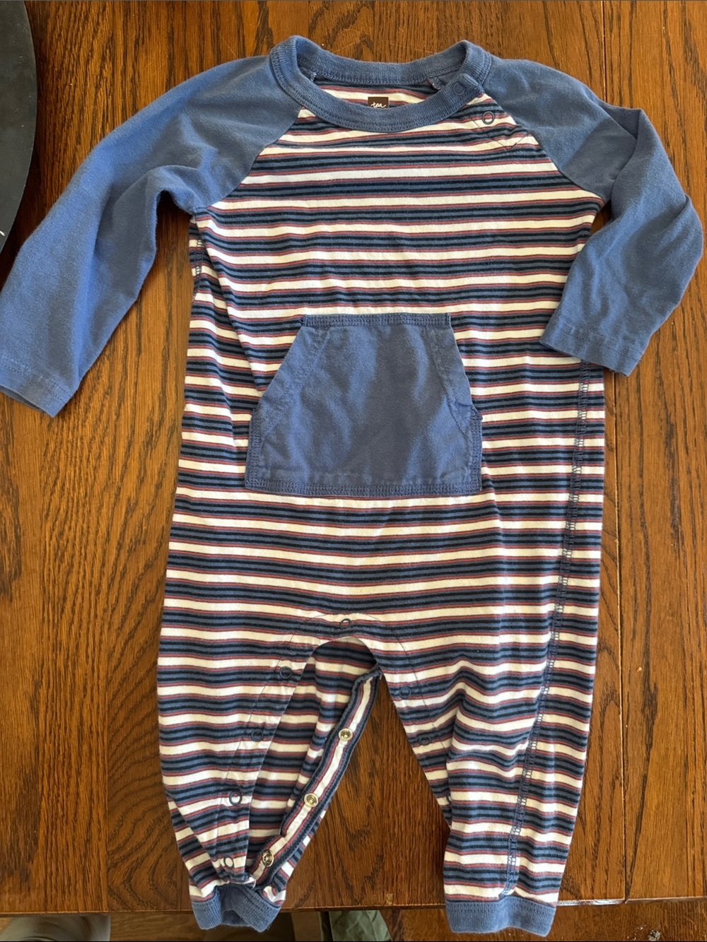 Tea Collection Navy and Light Blue Striped Raglan Baby Footie